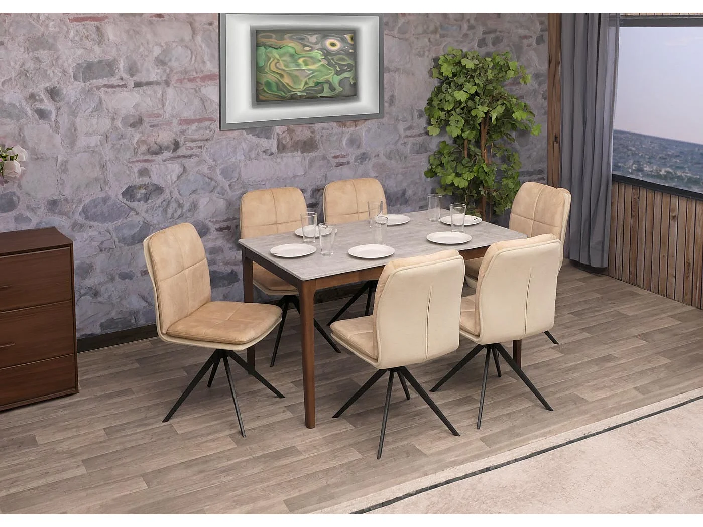 Eetkamerstoel MCW-M68 (set van 6),  beige