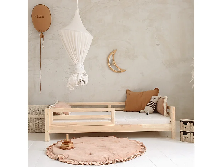 Lit 90x200 barrière et sommier inclus pieds 10 cm Myléna Bois