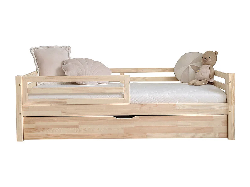 Letto con barriera 90x190, compresa la molla e il cassetto Myléna Bois
