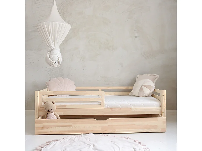 Letto con barriera 90x190, compresa la molla e il cassetto Myléna Bois