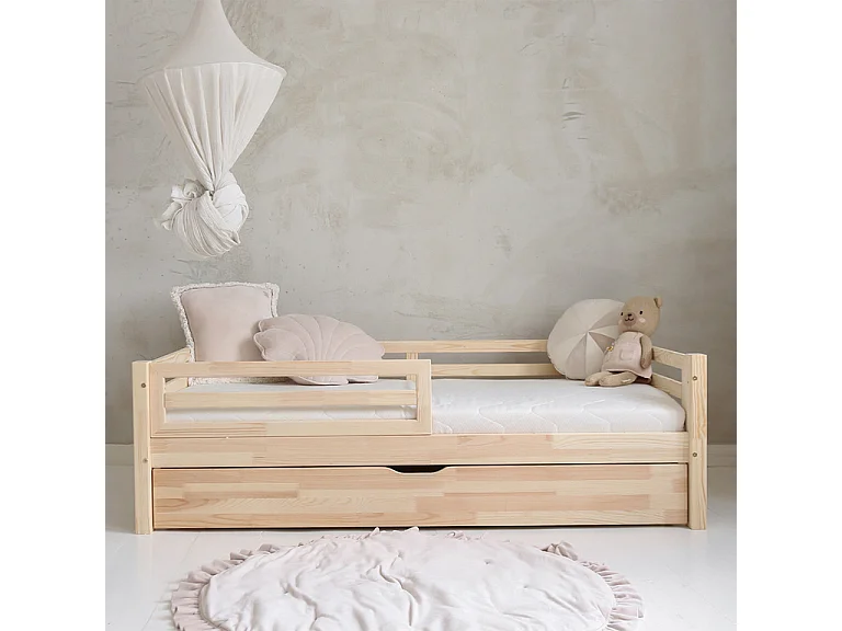 Letto con barriera 90x190, compresa la molla e il cassetto Myléna Bois