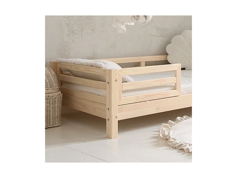 Cama 90x200 con barandillas y somier patas 10 cm Myléna Madera