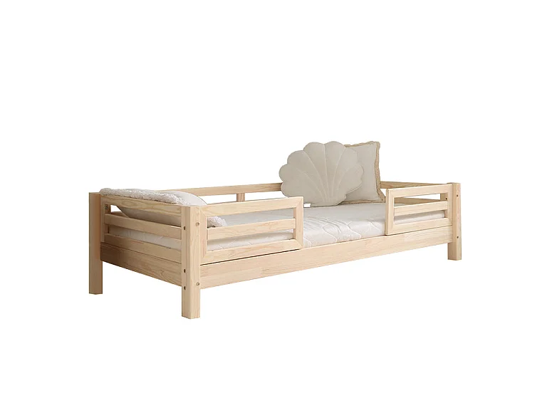 Seng 90x200 barrierer og lamelbund inkluderet ben 10 cm Myléna Træ