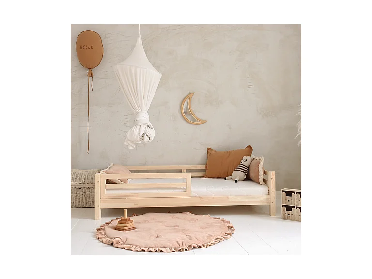 Lit 90x190 barrière et sommier inclus pieds 10 cm Myléna Bois