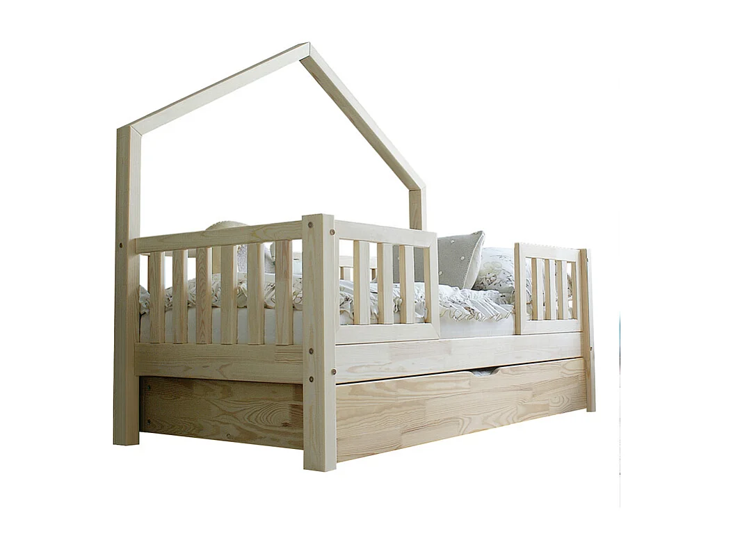 Cama cabaña 90x190 con barandilla somier y cajón Léonie Madera