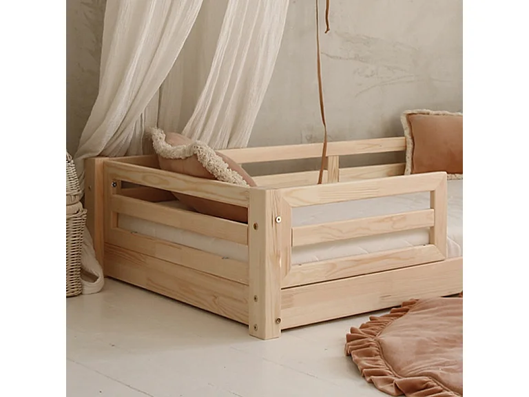 Lit 90x190 barrières et sommier inclus pieds 1 cm Myléna Bois