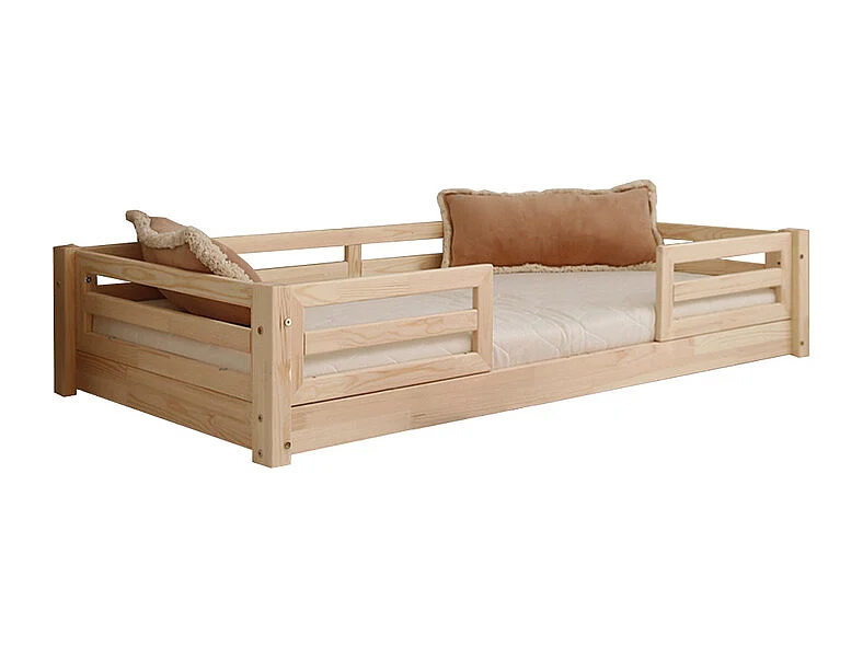 Lit 90x190 barrières et sommier inclus pieds 1 cm Myléna Bois