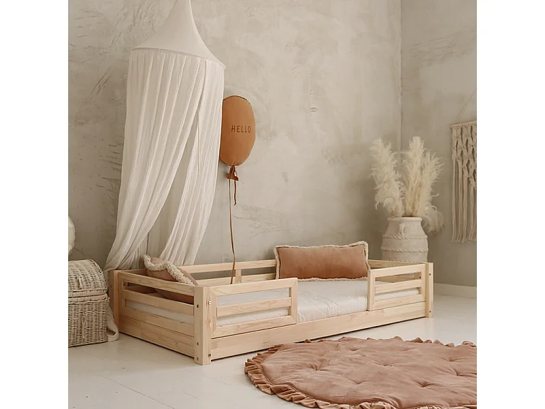 Lit 90x190 barrières et sommier inclus pieds 1 cm Myléna Bois