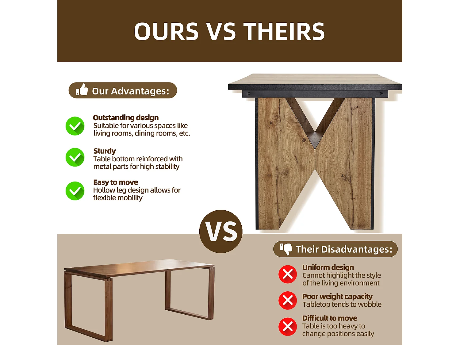 Eettafelset 138,5 x 80 x 75 cm + 4 fluwelen stoelen - MDF hout - Beige + lichtbruin