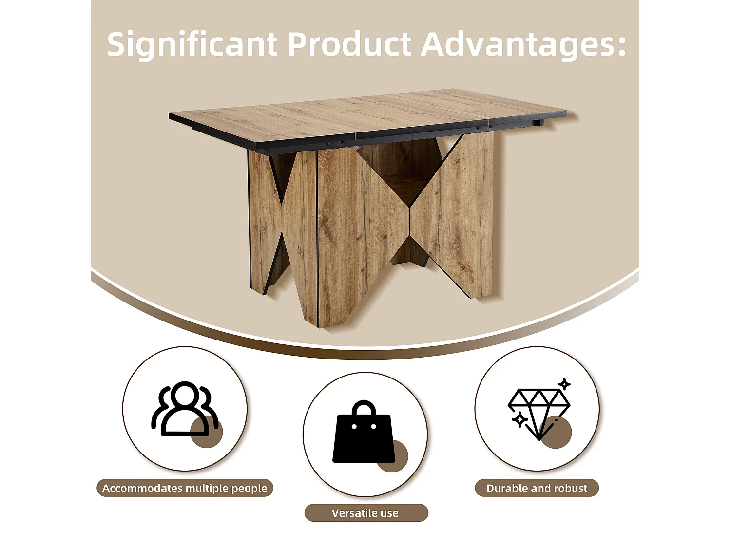 Ensemble table à manger 138.5 x 80 x 75 cm + 4 chaises en velours - Bois MDF - Beige + marron clair