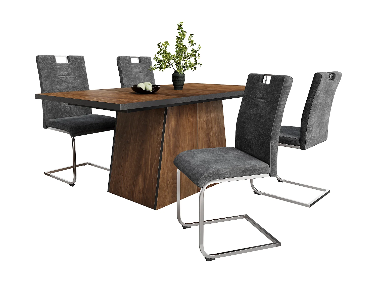 Conjunto mesa de jantar + 4 cadeiras em camurça - 138,5 x 80 x 75 cm - Madeira MDF - cinza escuro + marrom escuro