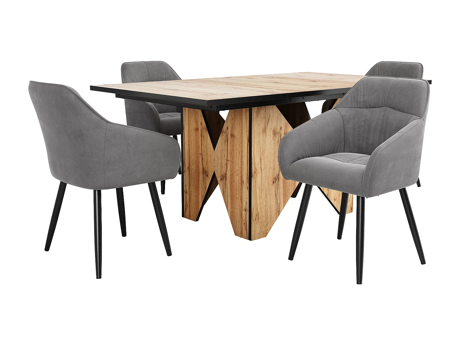 Conjunto de mesa de jantar 138,5 x 80 x 75 cm + 4 cadeiras de veludo - Madeira MDF - Cinza + marrom claro