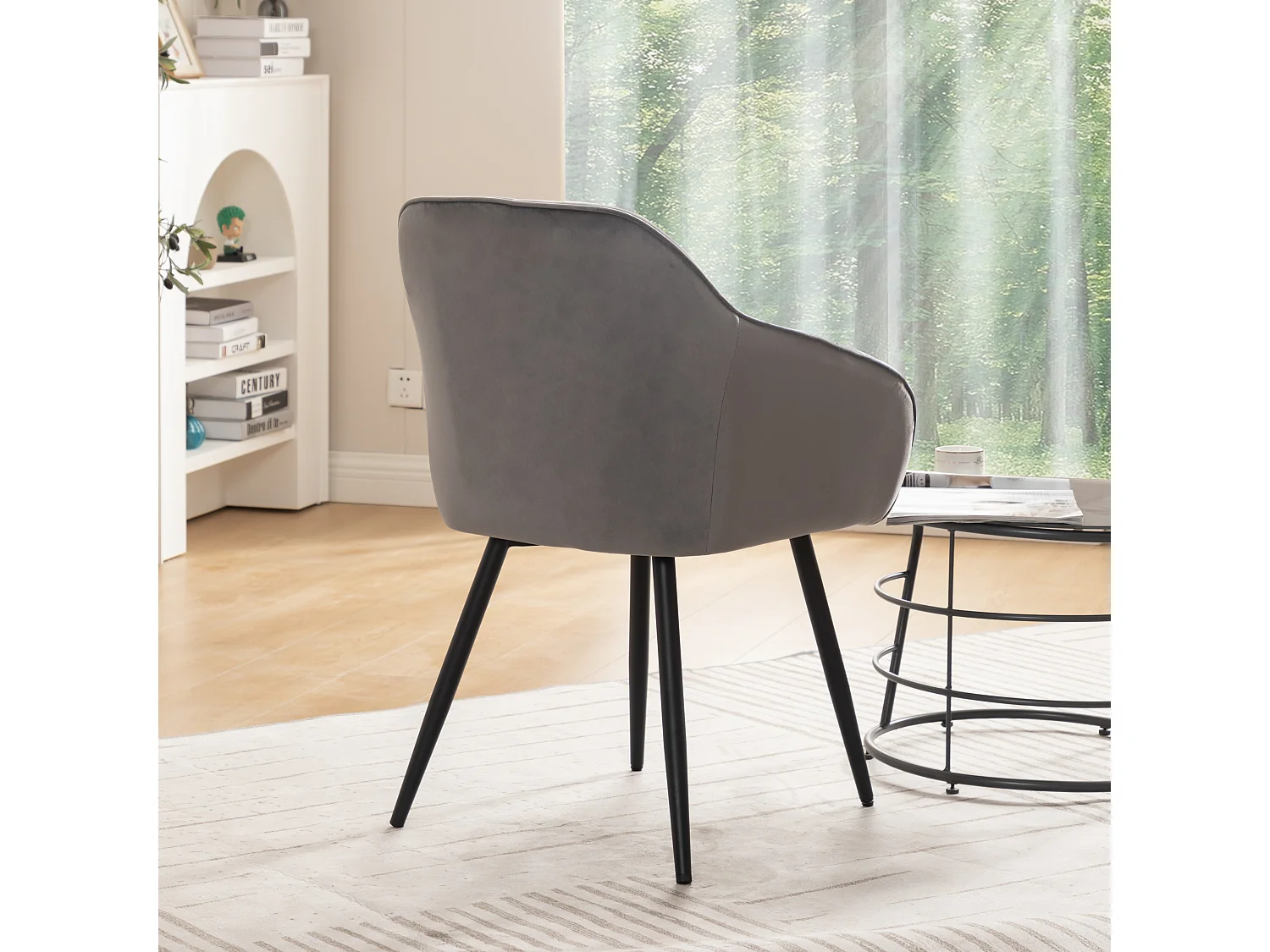 Conjunto de mesa de jantar 138,5 x 80 x 75 cm + 4 cadeiras de veludo - Madeira MDF - Cinza + marrom claro