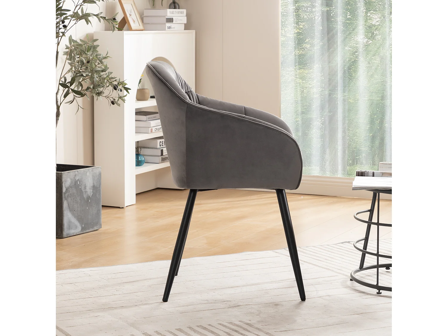 Conjunto de mesa de jantar 138,5 x 80 x 75 cm + 4 cadeiras de veludo - Madeira MDF - Cinza + marrom claro