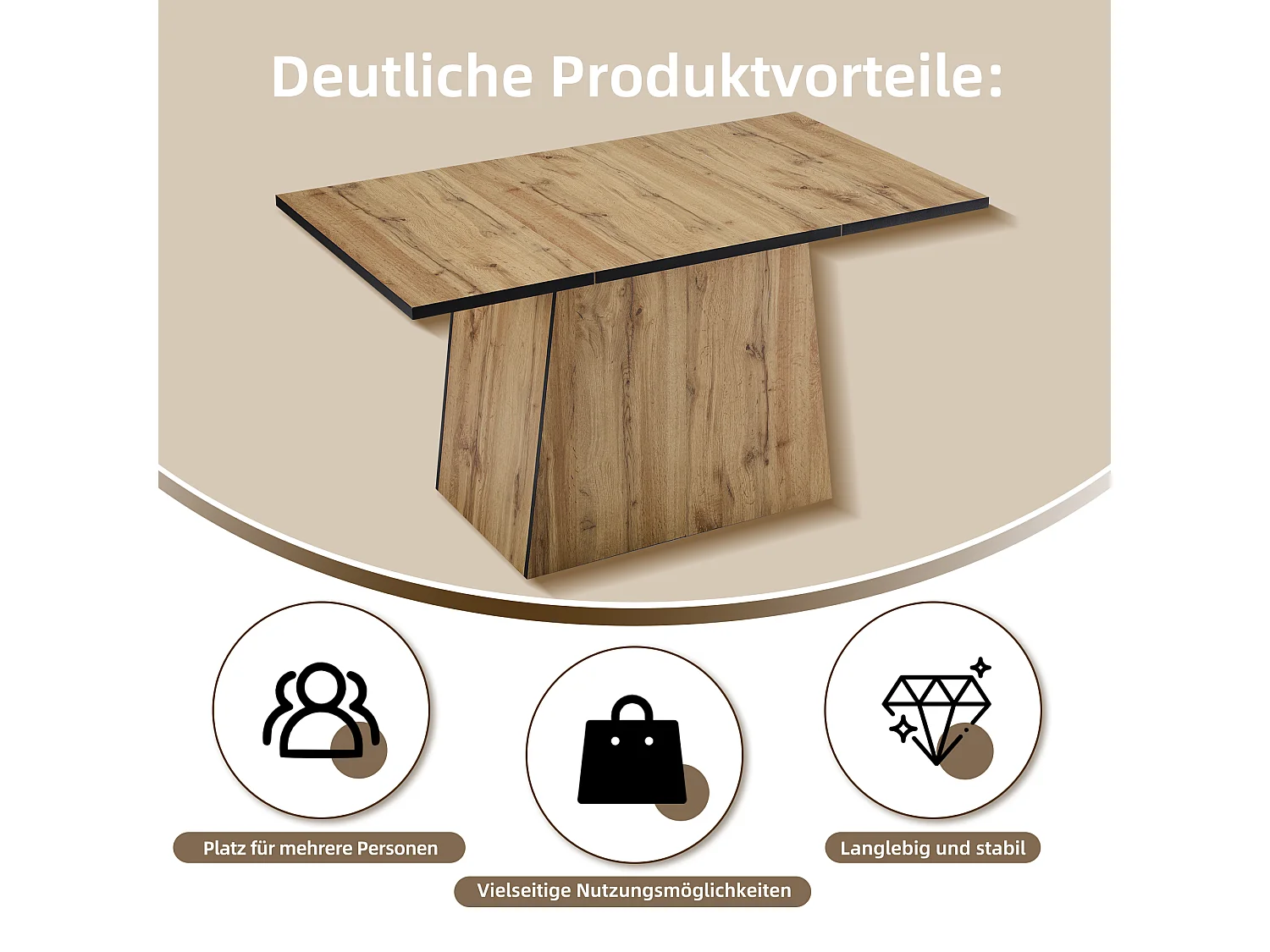 Rechthoekige eettafelset 138,5 x 80 x 75 cm + 4 fluwelen stoelen - MDF hout - Beige + lichtbruin