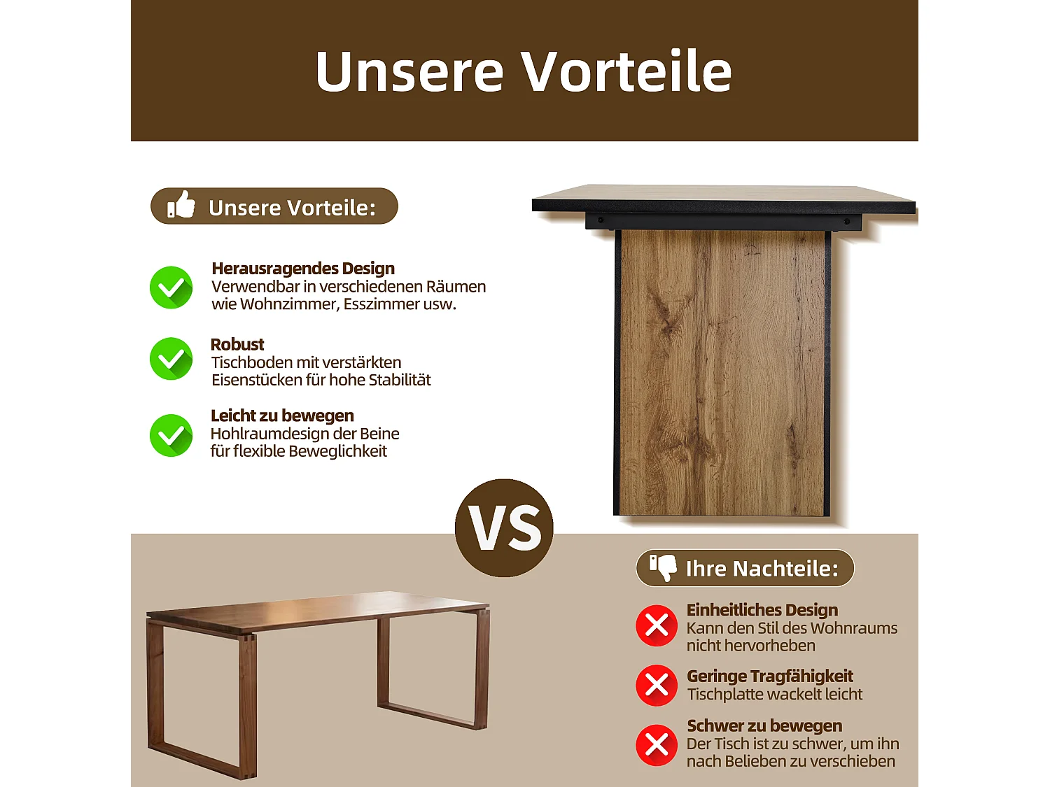 Rechthoekige eettafelset 138,5 x 80 x 75 cm + 4 fluwelen stoelen - MDF hout - Beige + lichtbruin