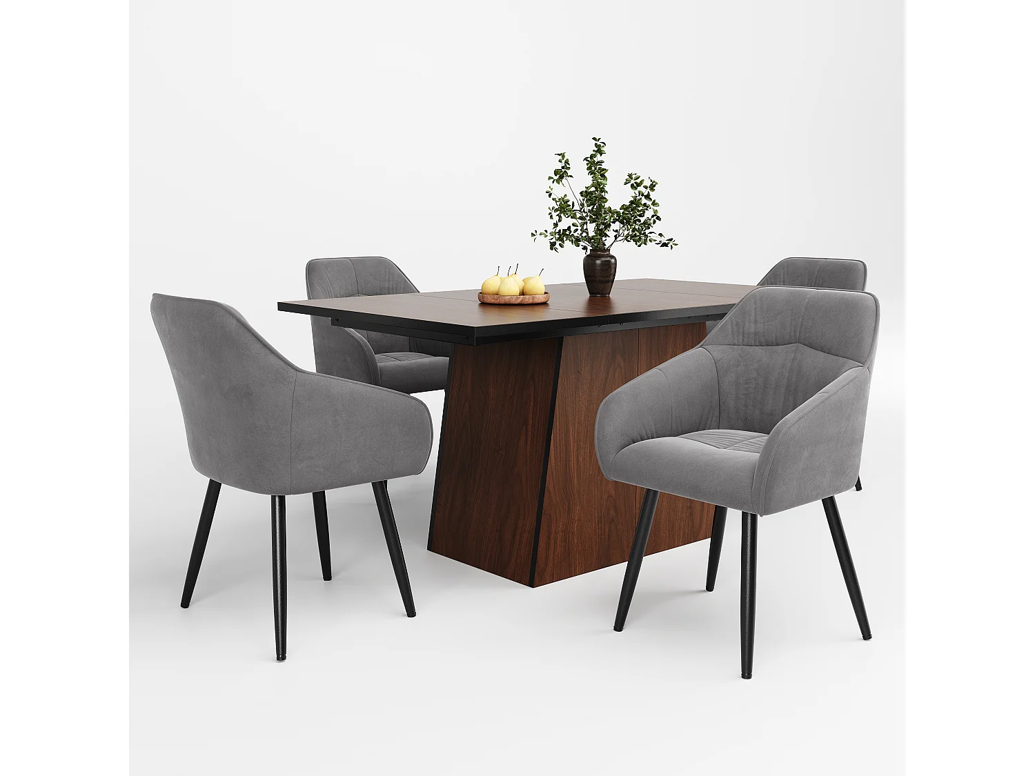 Conjunto de mesa de comedor rectangular 138,5 x 80 x 75 cm + 4 sillas de terciopelo - Madera MDF - Gris + marrón oscuro