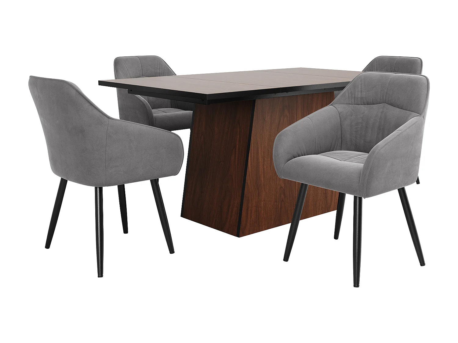 Conjunto de mesa de comedor rectangular 138,5 x 80 x 75 cm + 4 sillas de terciopelo - Madera MDF - Gris + marrón oscuro