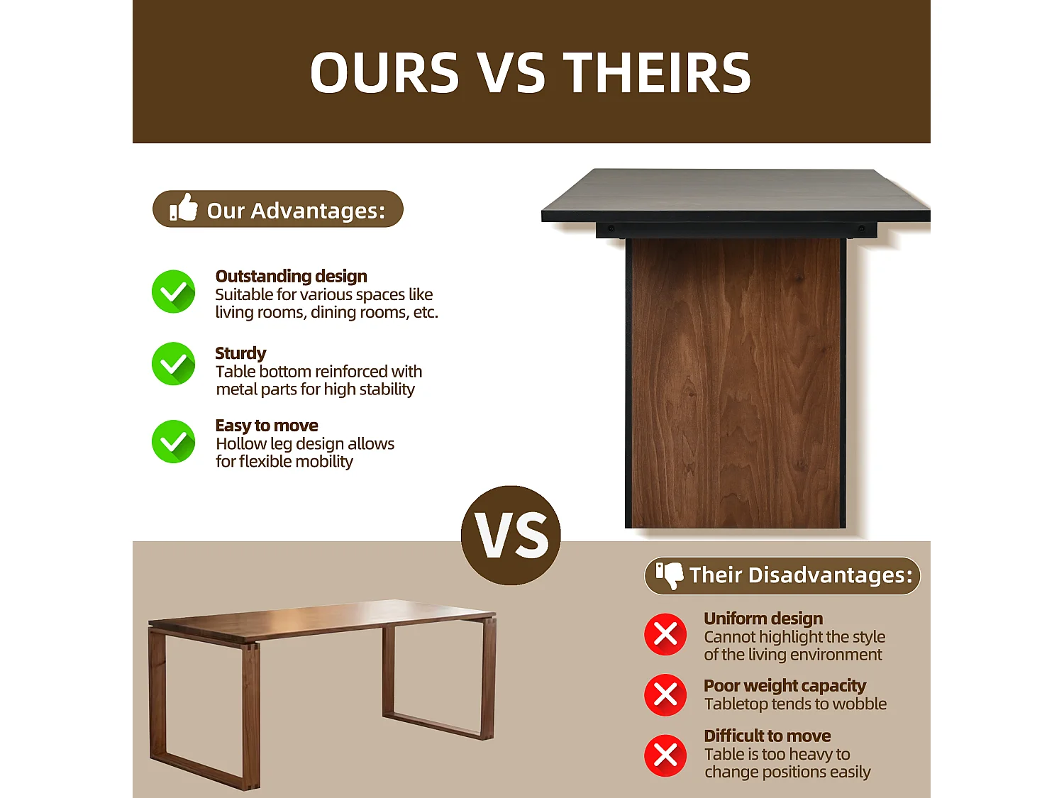 Set tavolo da pranzo rettangolare 138,5 x 80 x 75 cm + 4 sedie in velluto - Legno MDF - Beige + marrone scuro