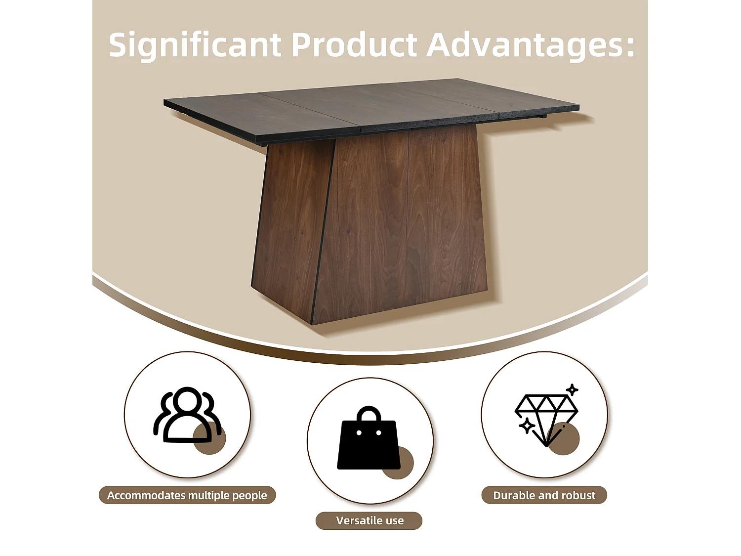 Ensemble table à manger 138.5 x 80 x 75 cm + 4 chaises en velours - Bois MDF - Beige + marron foncé