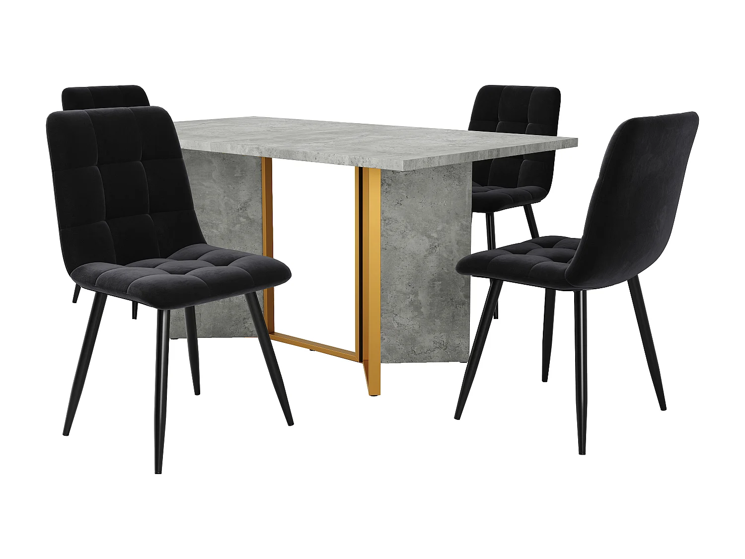 Eettafelset 119 x 70 x 75 cm + 4 fluwelen stoelen - MDF hout en metaal - Zwart + grijs