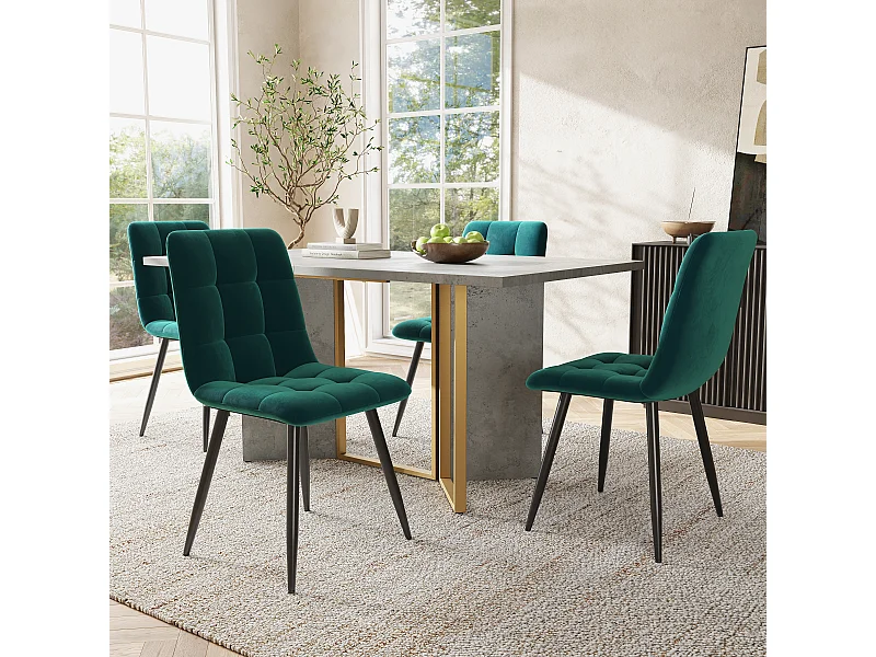 Eettafelset 119 x 70 x 75 cm + 4 fluwelen stoelen - MDF hout en metaal - Groen + grijs