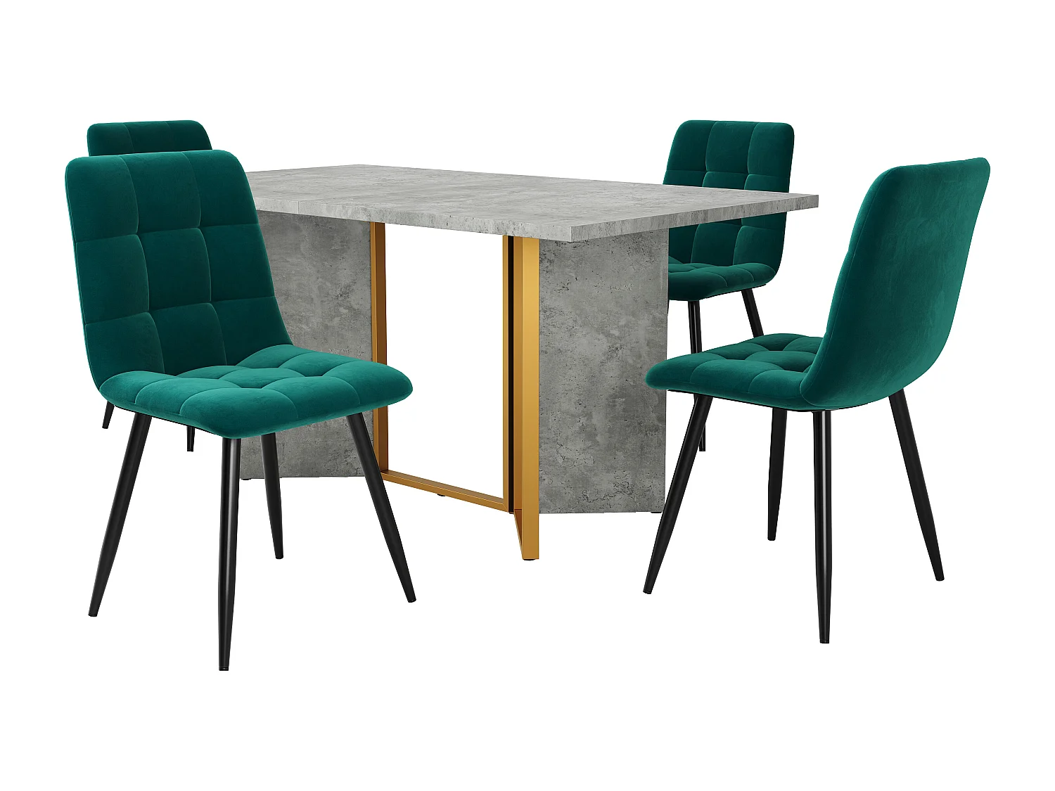 Ensemble table à manger 119 x 70 x 75 cm + 4 chaises en velours - Bois MDF et métal - Vert + gris