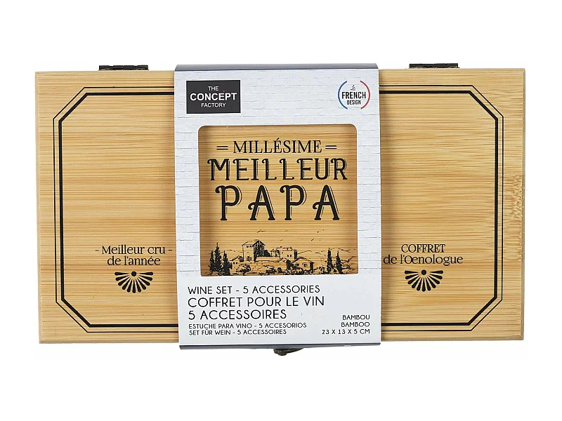 Coffret En Bambou Pour Le Vin 5 Accessoires Marron