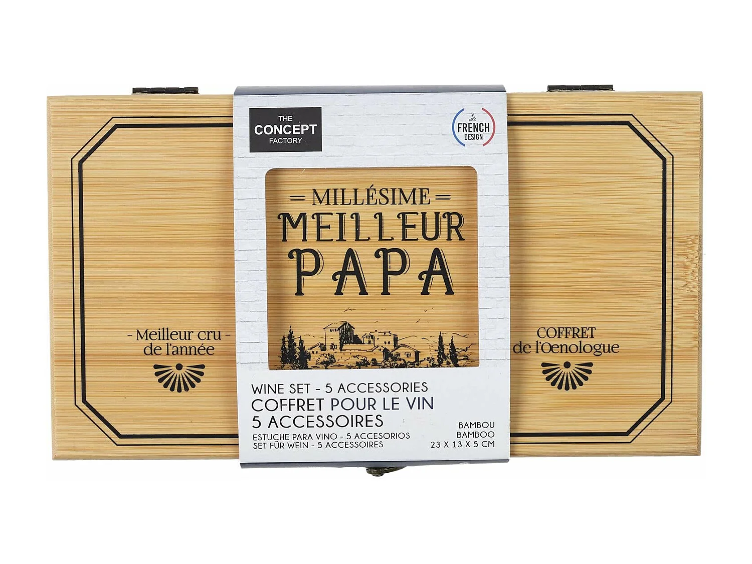 Coffret En Bambou Pour Le Vin 5 Accessoires Marron