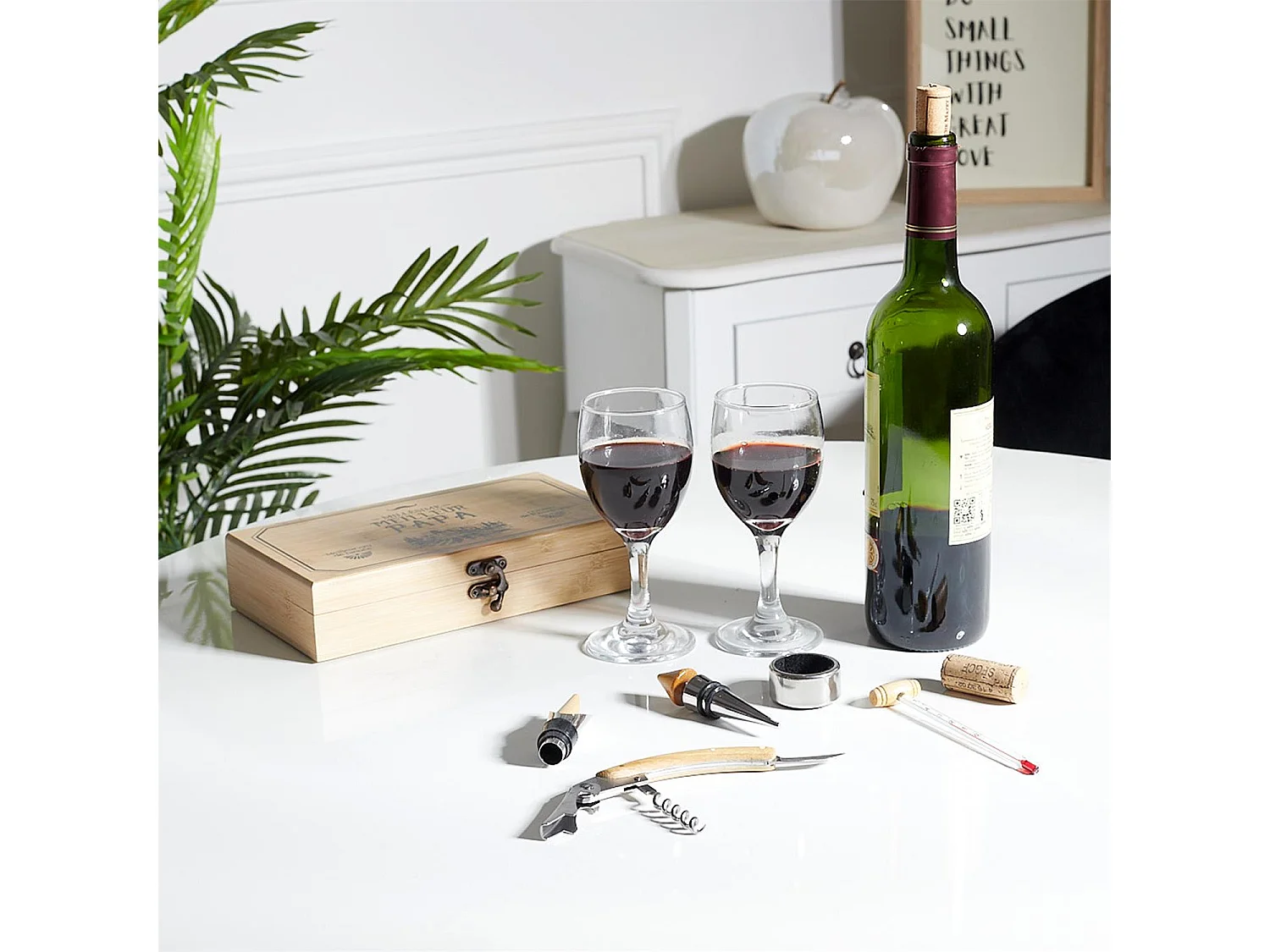 Coffret En Bambou Pour Le Vin 5 Accessoires Marron