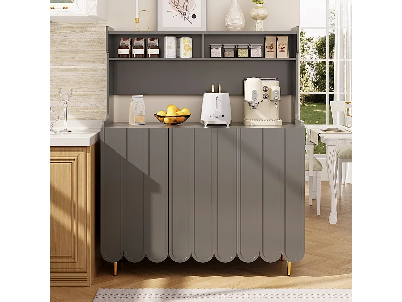 Buffet de cuisine avec 3 portes et étagères de rangement ouverte - 120 x 40 x 151 cm - Bois MDF - Gris