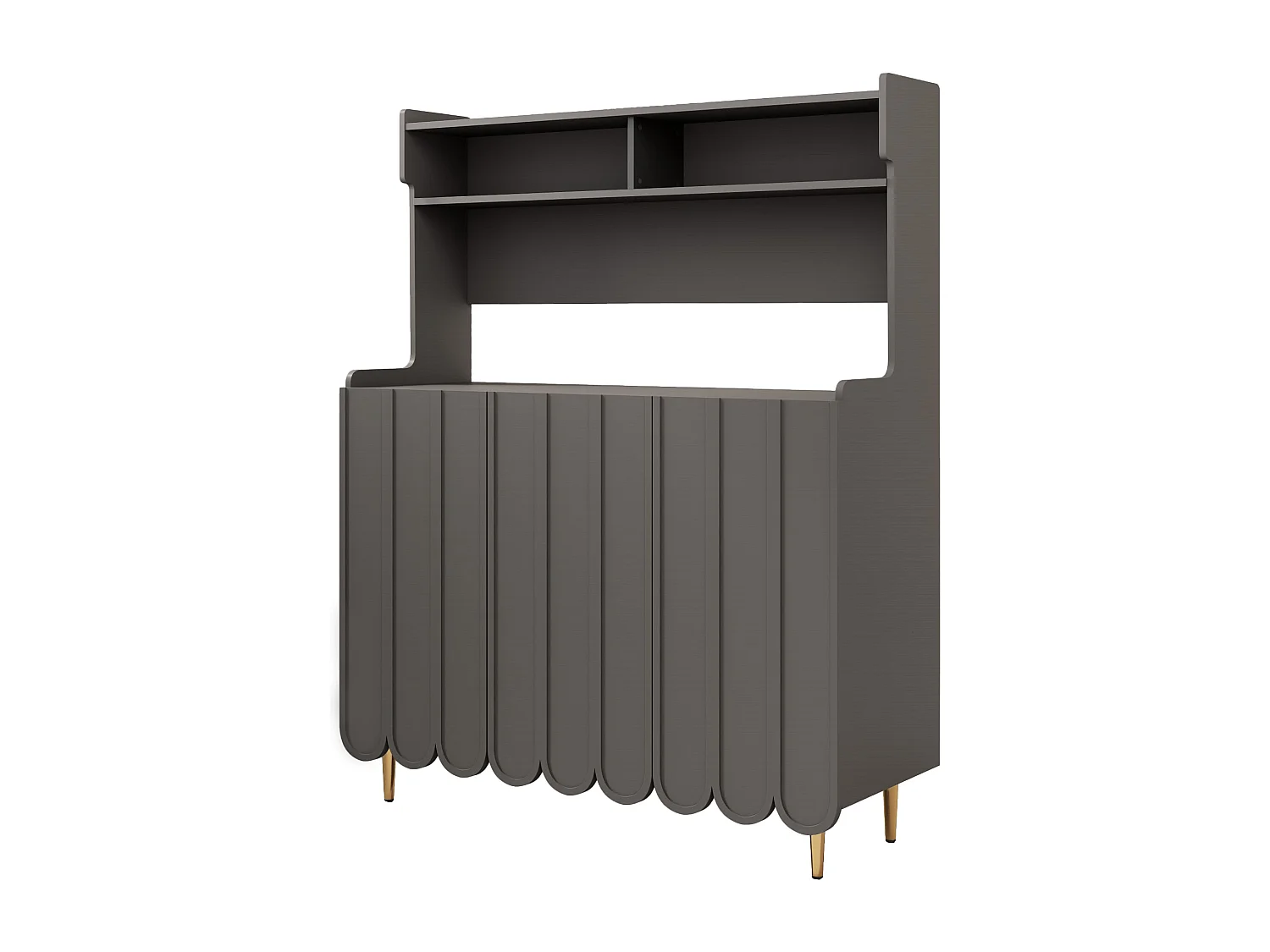 Aparador de cozinha com 3 portas e prateleiras abertas - 120 x 40 x 151 cm - Madeira MDF - Cinza