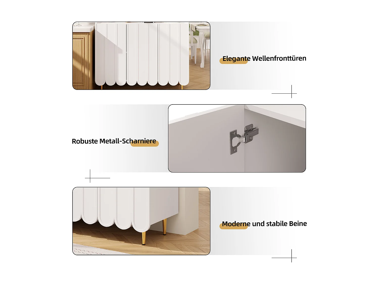 Credenza da cucina con 3 ante e ripiani aperti - 120 x 40 x 151 cm - Legno MDF - Bianco