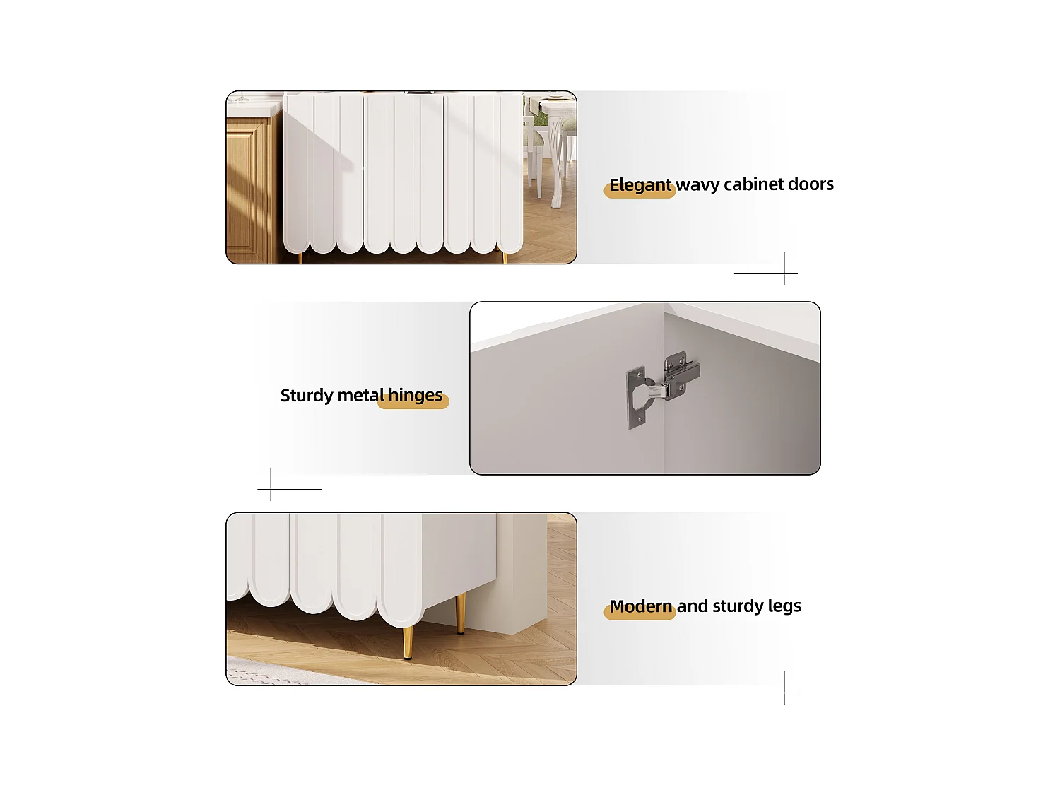 Credenza da cucina con 3 ante e ripiani aperti - 120 x 40 x 151 cm - Legno MDF - Bianco