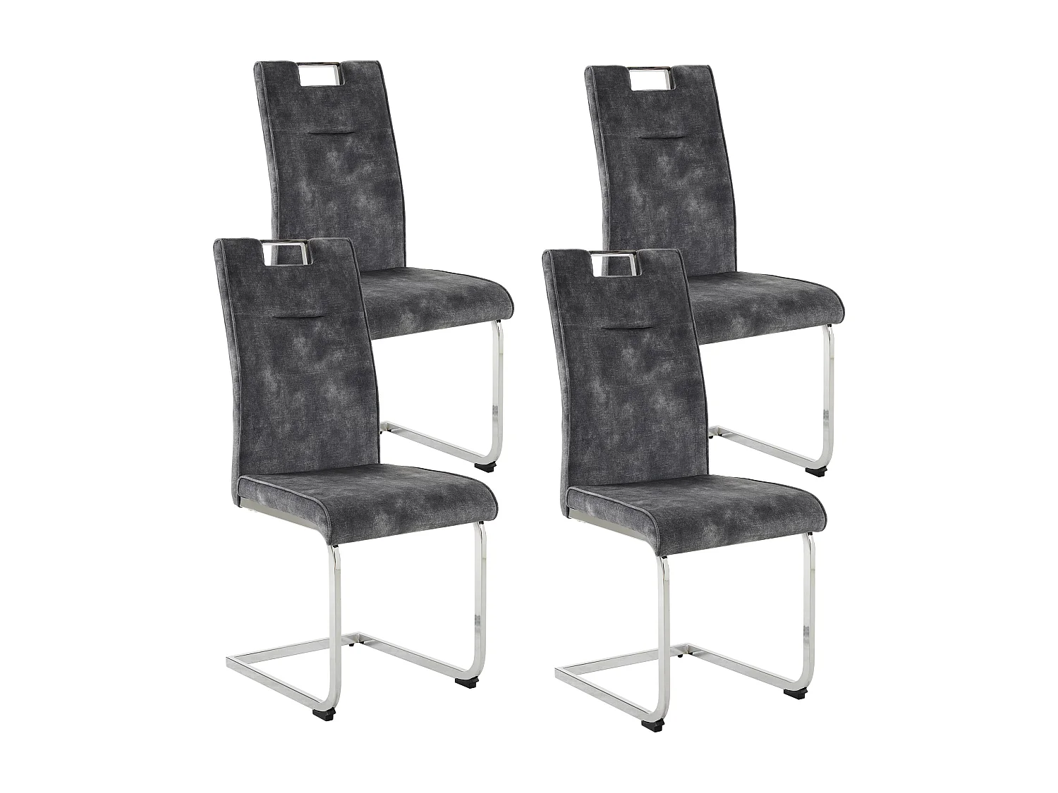 Lot de 4 Chaises cantilever en velours - Pièds en tube d'acier - Sans accoudoirs - Gris foncé