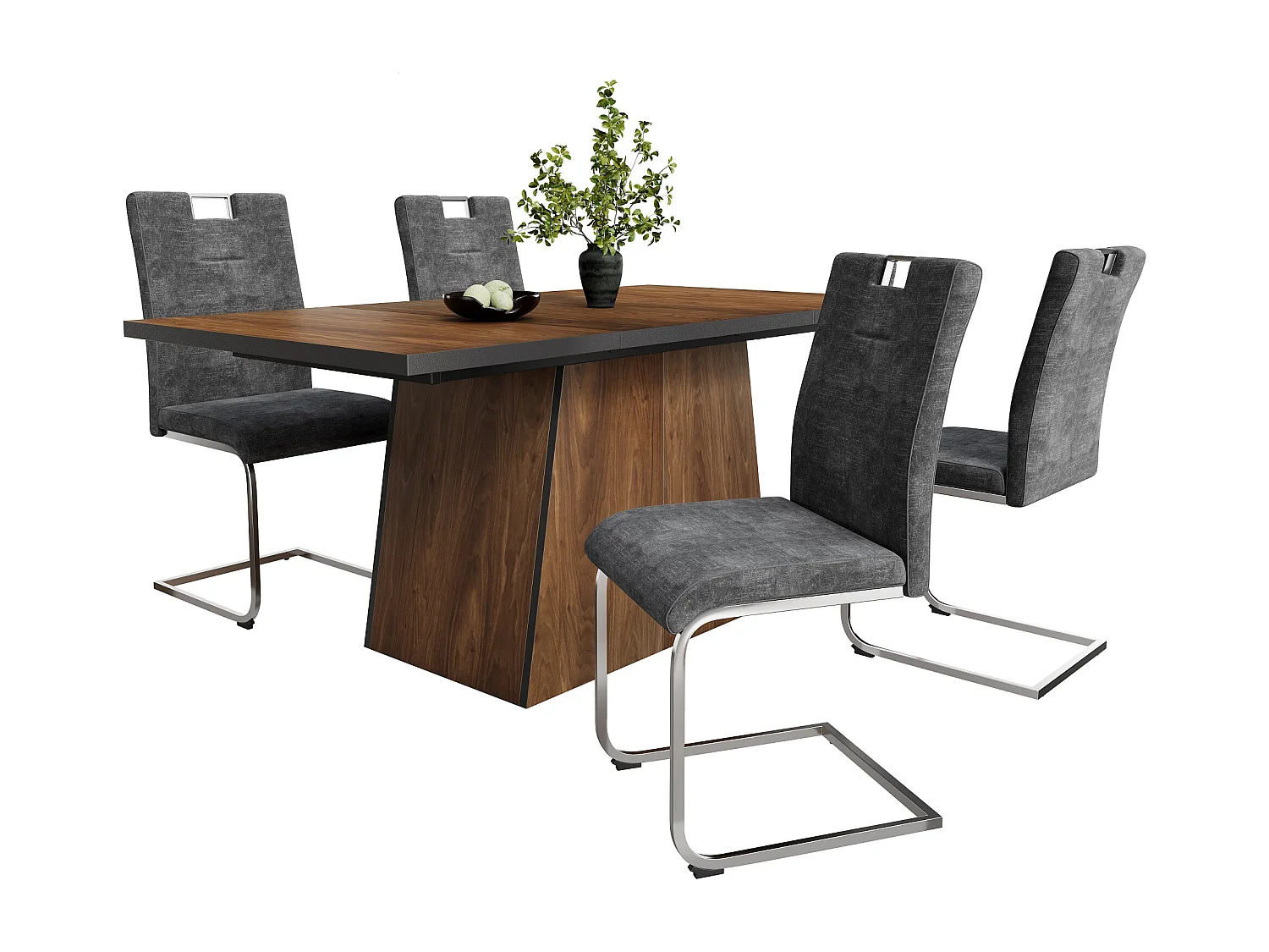 Lot de 4 Chaises cantilever en velours - Pièds en tube d'acier - Sans accoudoirs - Gris foncé