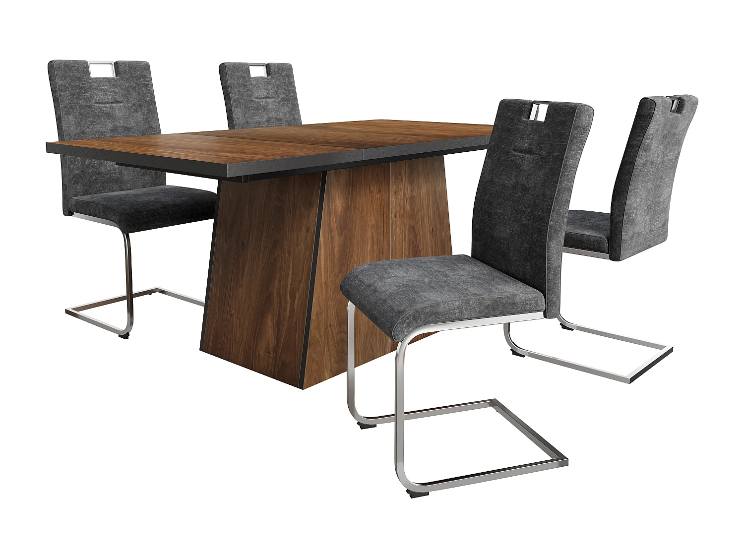 Lot de 4 Chaises cantilever en velours - Pièds en tube d'acier - Sans accoudoirs - Gris foncé