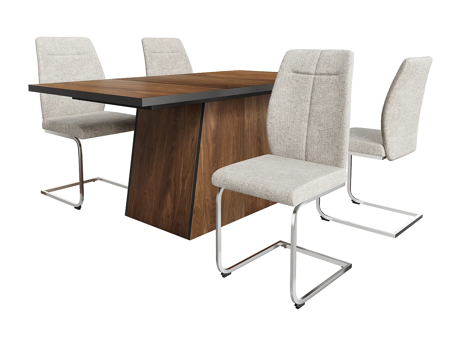 Lot de 4 Chaises cantilever en lin - Pièds en tube d'acier - Sans accoudoirs - Gris