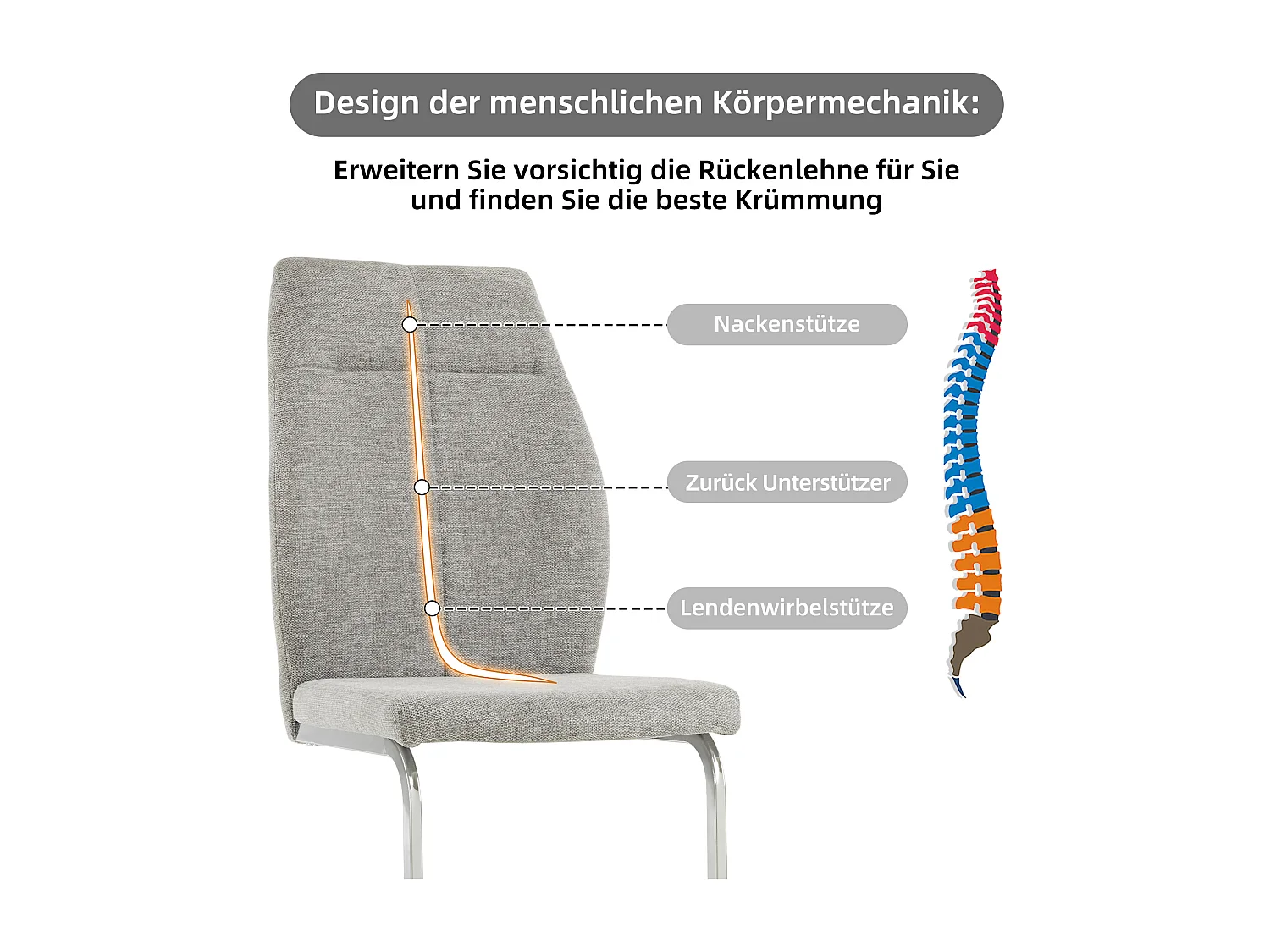 Lot de 4 Chaises cantilever en lin - Pièds en tube d'acier - Sans accoudoirs - Gris