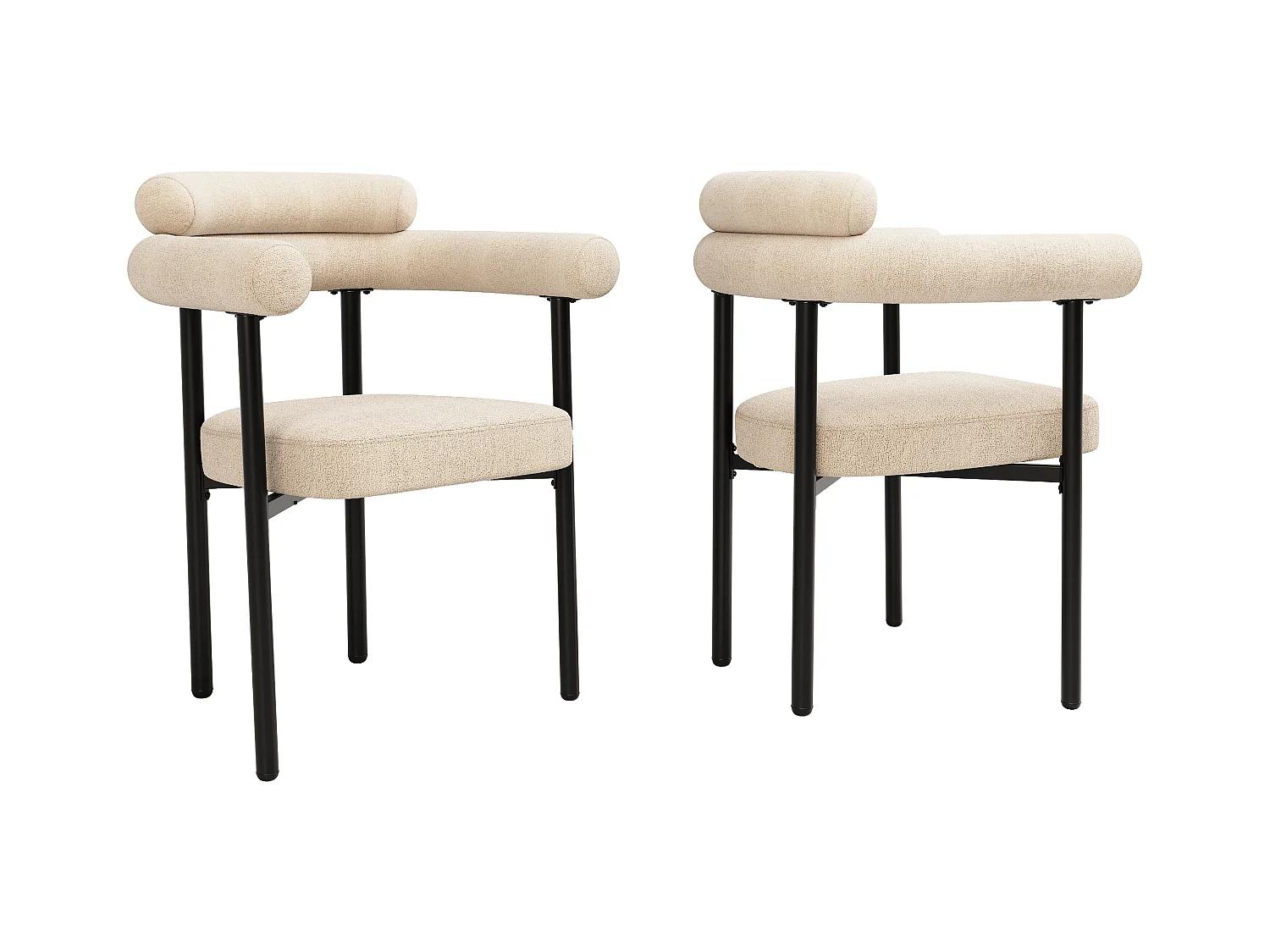 Juego de 4 sillas de comedor de terciopelo - Patas de metal - Con reposabrazos - Beige