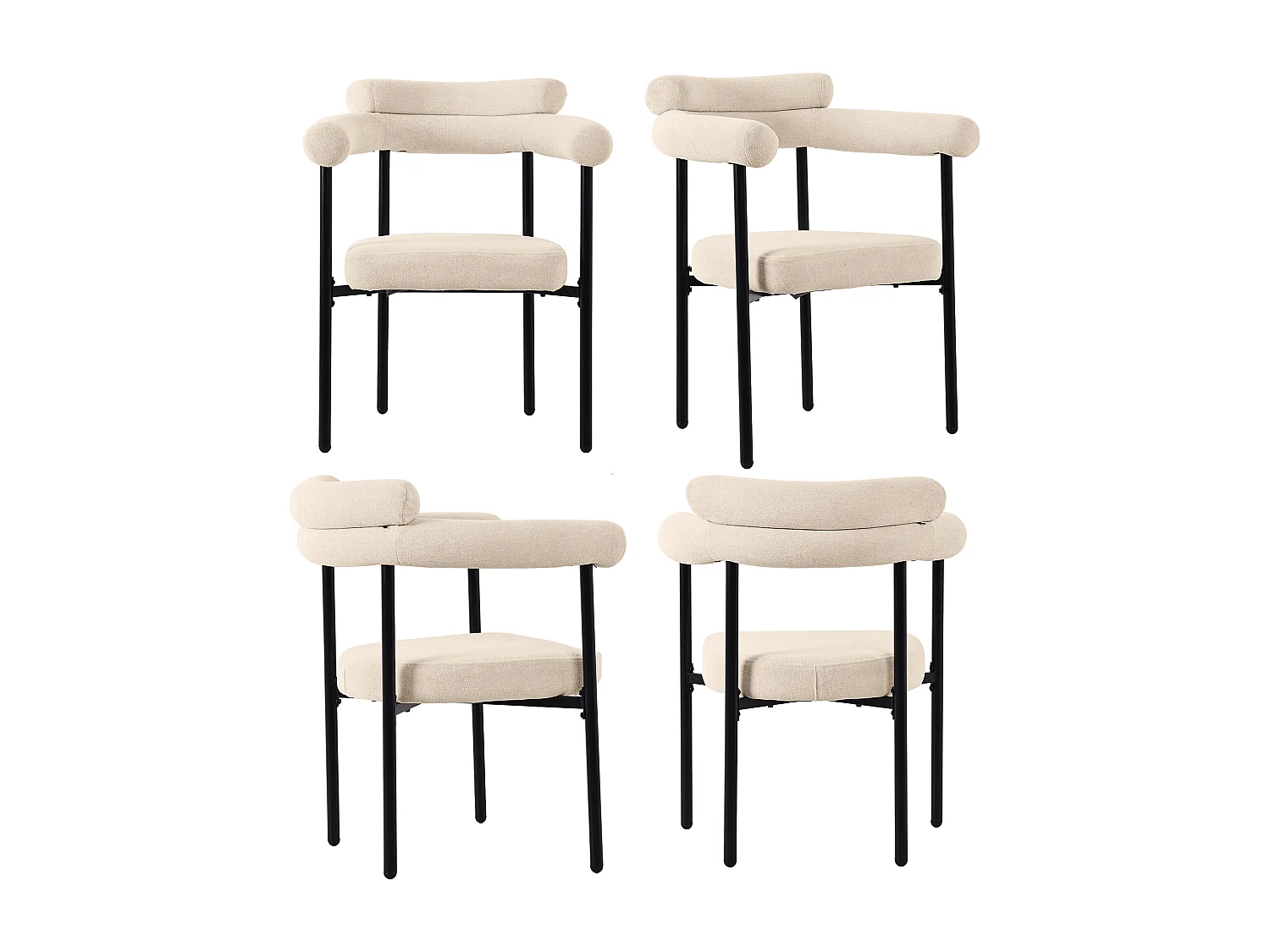 Lot de 4 chaises de salle à manger en velours - Pièds en métal - Avec accoudoirs - Beige