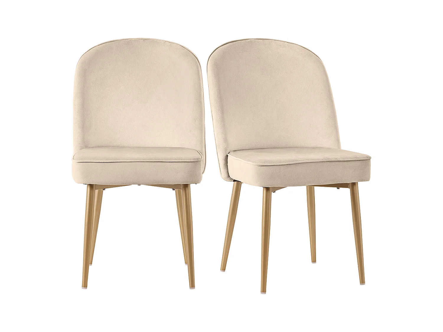 Lot de 2 chaises de salle à manger modernes en velours - Pièds en métal doré - Sans accoudoirs - Beige