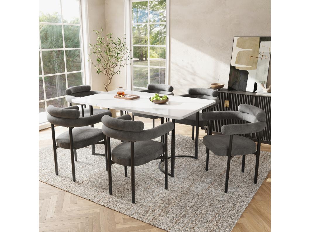 Lot de 4 chaises de salle à manger en velours - Pièds en métal - Avec accoudoirs - Gris foncé
