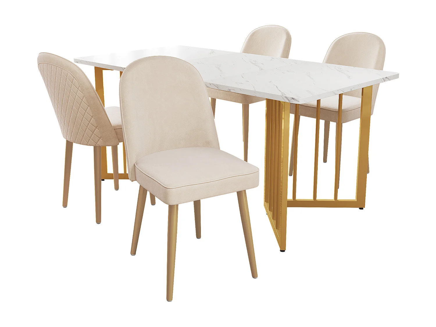 Lot de 4 chaises de salle à manger modernes en velours - Pièds en métal doré - Sans accoudoirs - Beige