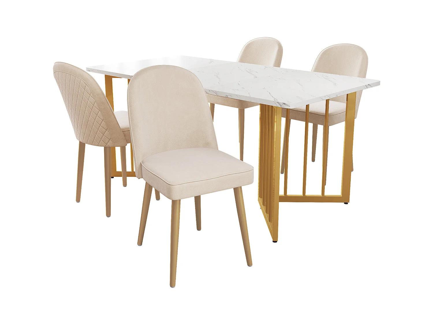 Lot de 4 chaises de salle à manger modernes en velours - Pièds en métal doré - Sans accoudoirs - Beige