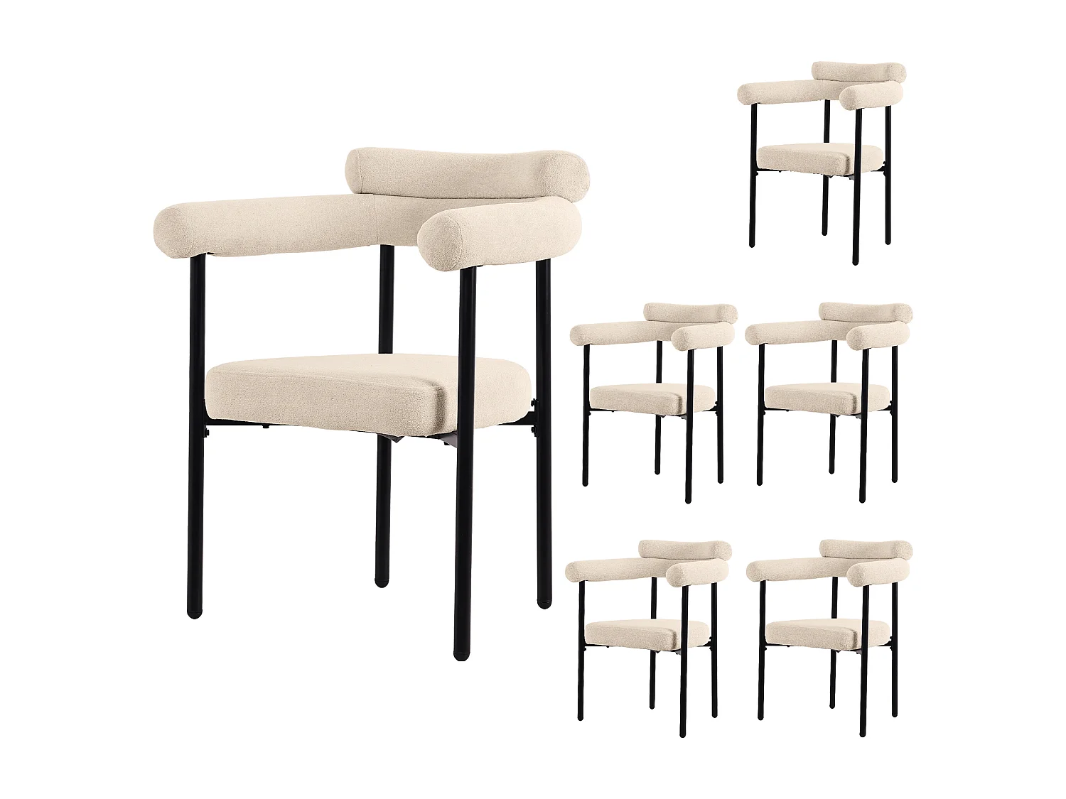 Set di 6 sedie da pranzo in velluto - Gambe in metallo - Con braccioli - Beige