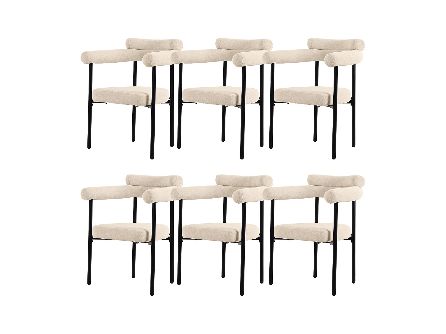 Set van 6 fluwelen eetkamerstoelen - metalen poten - met armleuningen - Beige