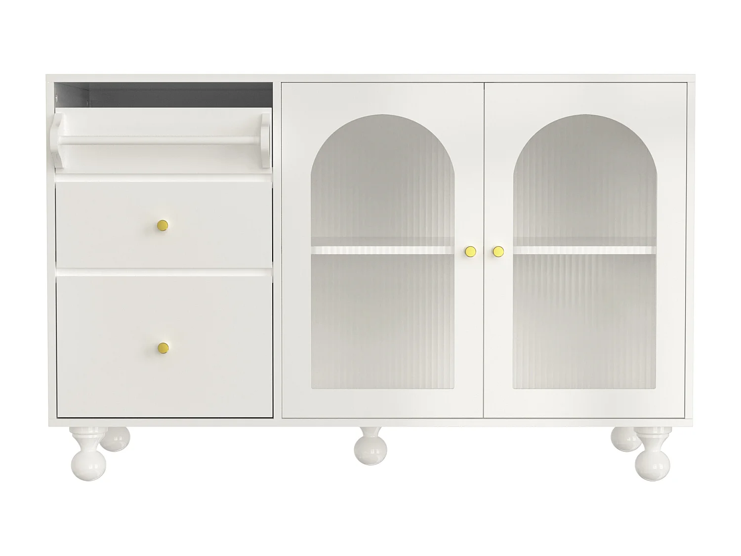 Dressoir, keukenkast met 2 deuren, 3 lades en handdoekenrek - 120 x 40 x 75,5 cm - MDF hout - Wit