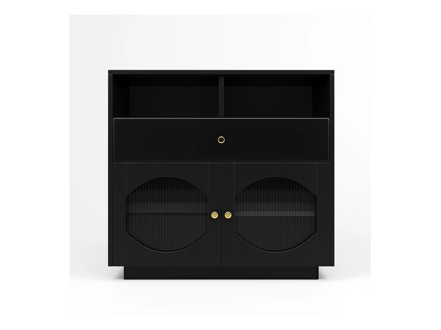 Credenza, mobile da cucina con 2 ante, 1 cassetto e 1 vano aperto - 100 x 40 x 90,5 cm - Legno MDF e vetro - Nero