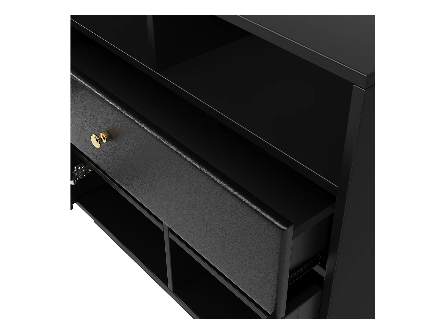 Credenza, mobile da cucina con 2 ante, 1 cassetto e 1 vano aperto - 100 x 40 x 90,5 cm - Legno MDF e vetro - Nero